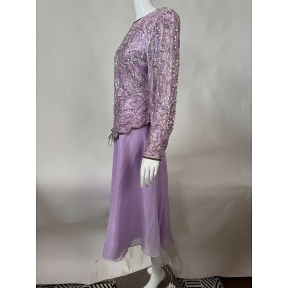 Night Vogue Lavender Beaded Two-Piece Set XL / L 100% Polyester Womens Blemishes - Picture 4 of 16